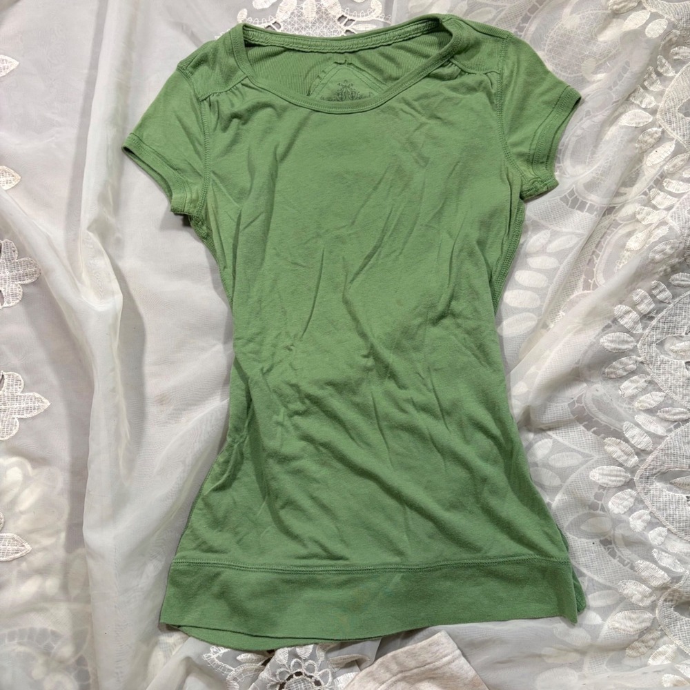 Y2K Rare SO Preppy It Green Ribbed Short Sleeve Crewneck Tee Shirt Size Med